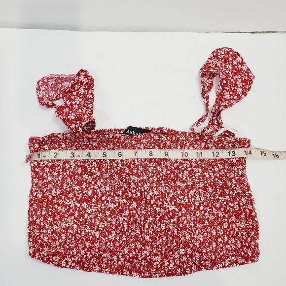 4x$25 Aakaa red floral  summer smocked ruffle straps top size Medium - Picture 4 of 7